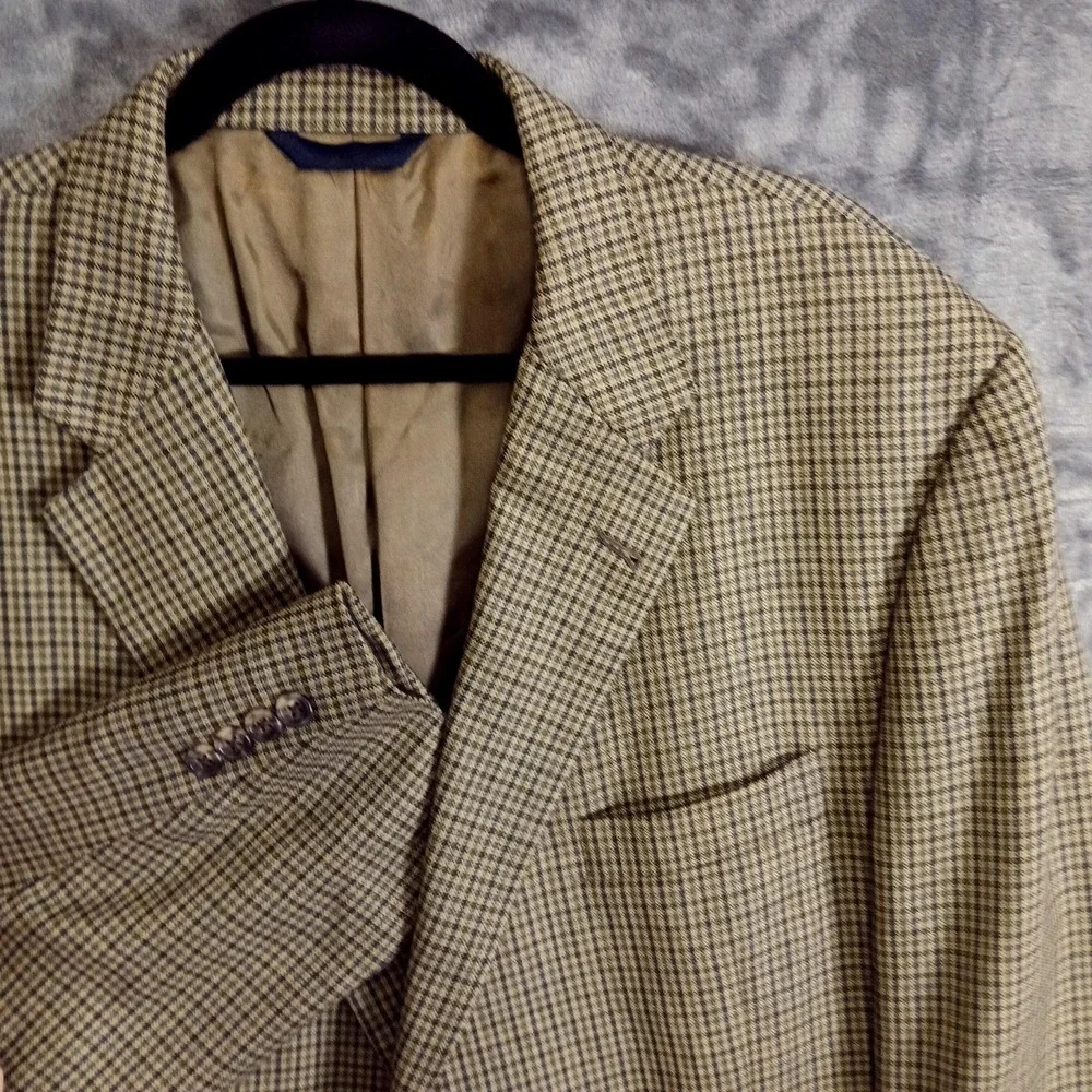 Burberrys of London Vintage Mens Blazer 46 Long Brown‎ Wool Cambridge Check 90s